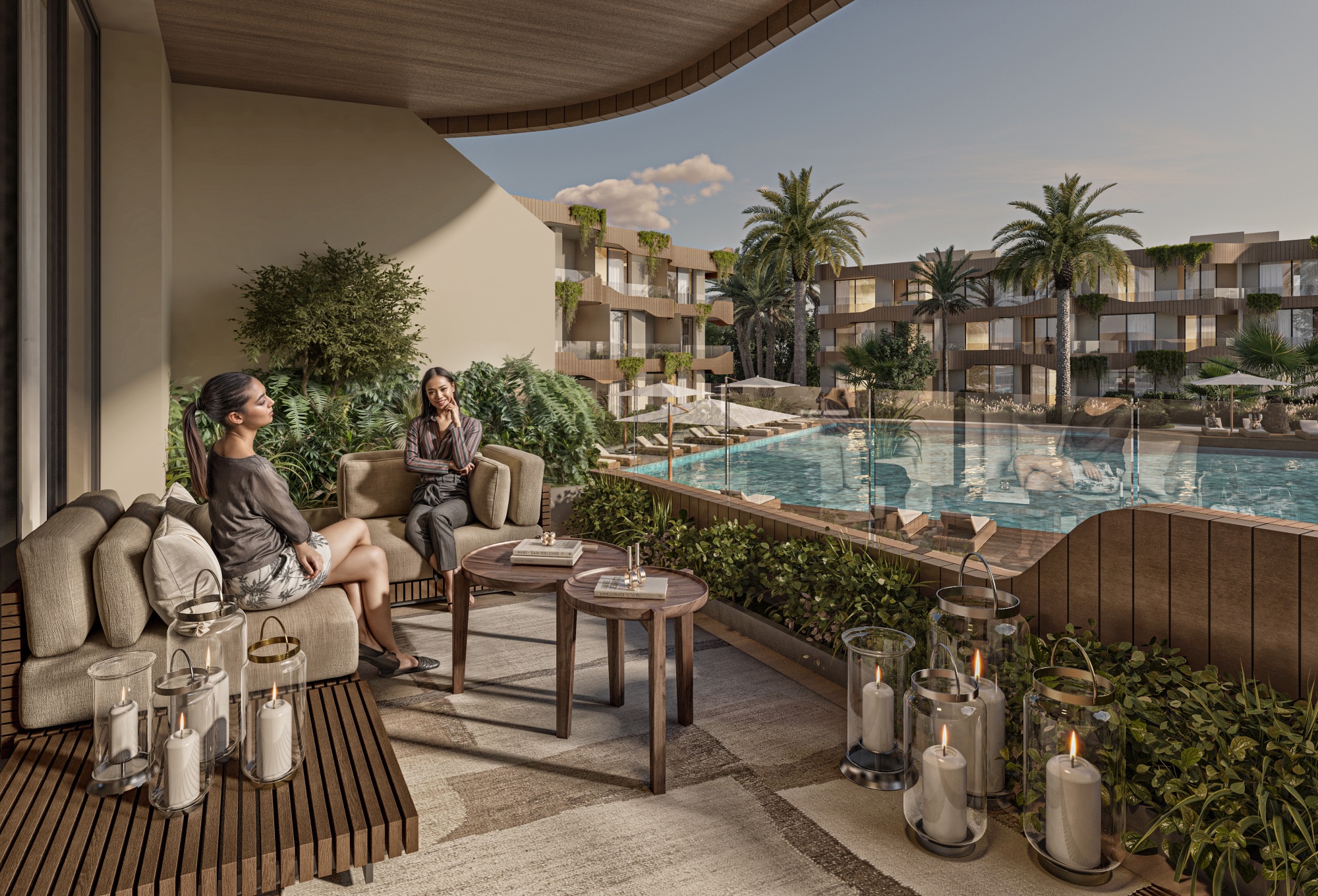 Terrasse face à la piscine